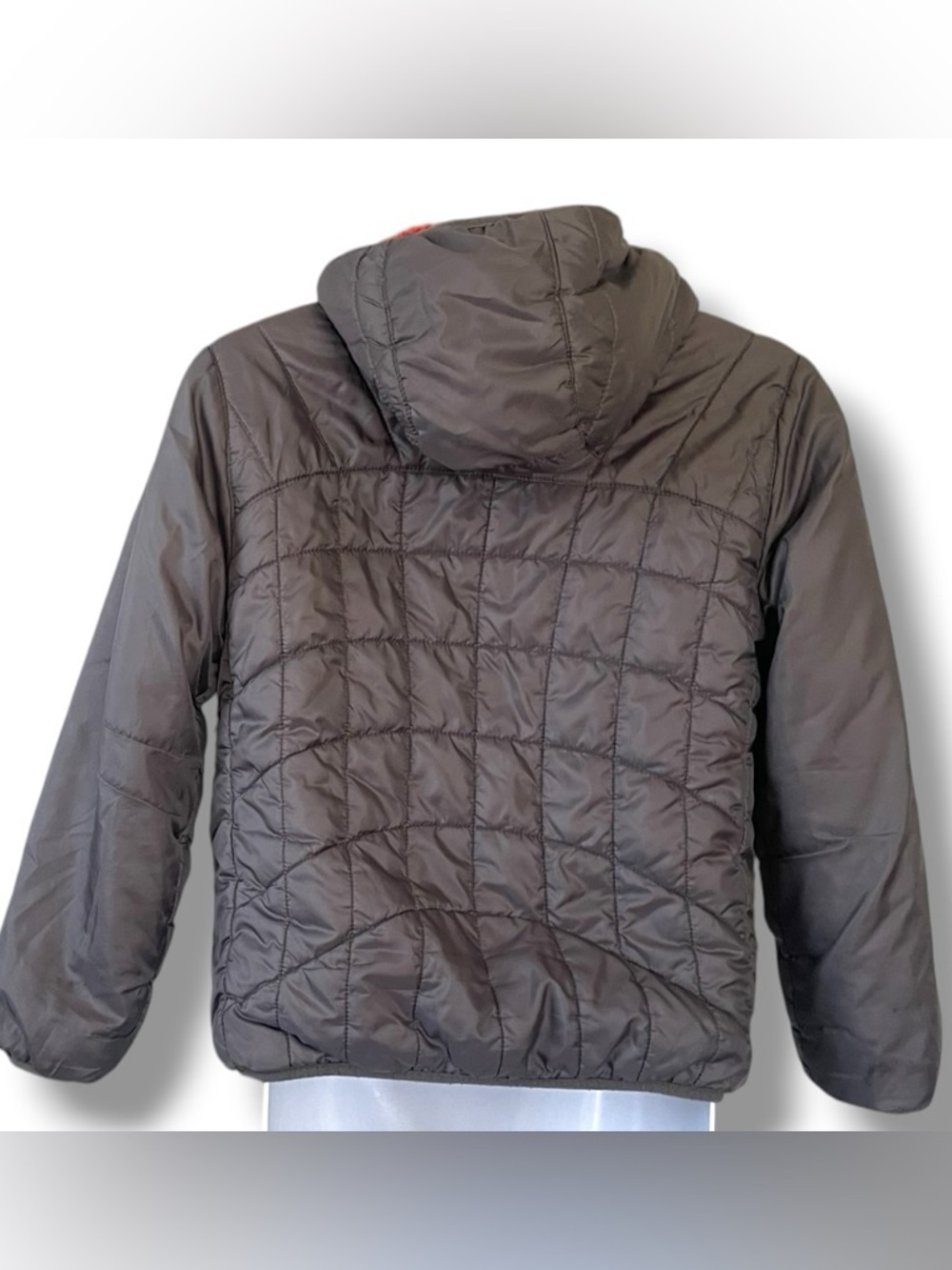 Eddie Bauer Reversible Jacket Kids S 7/8 Gray Puffer Orange Sherpa Hooded Coat - Picture 5 of 12